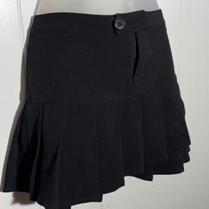 Y2K VTG Heart Moon Star Black Pleated Mini Skirt Low Rise Tiered Asymmetrical XS
